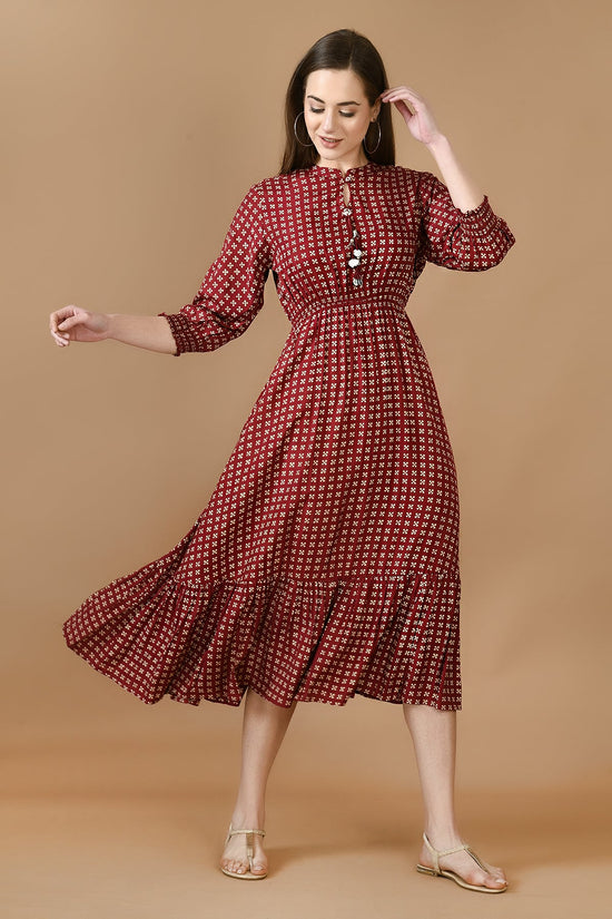 Maroon Printed Dress