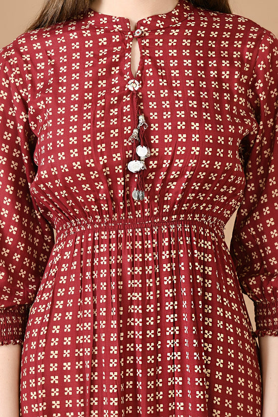 Maroon Printed Dress