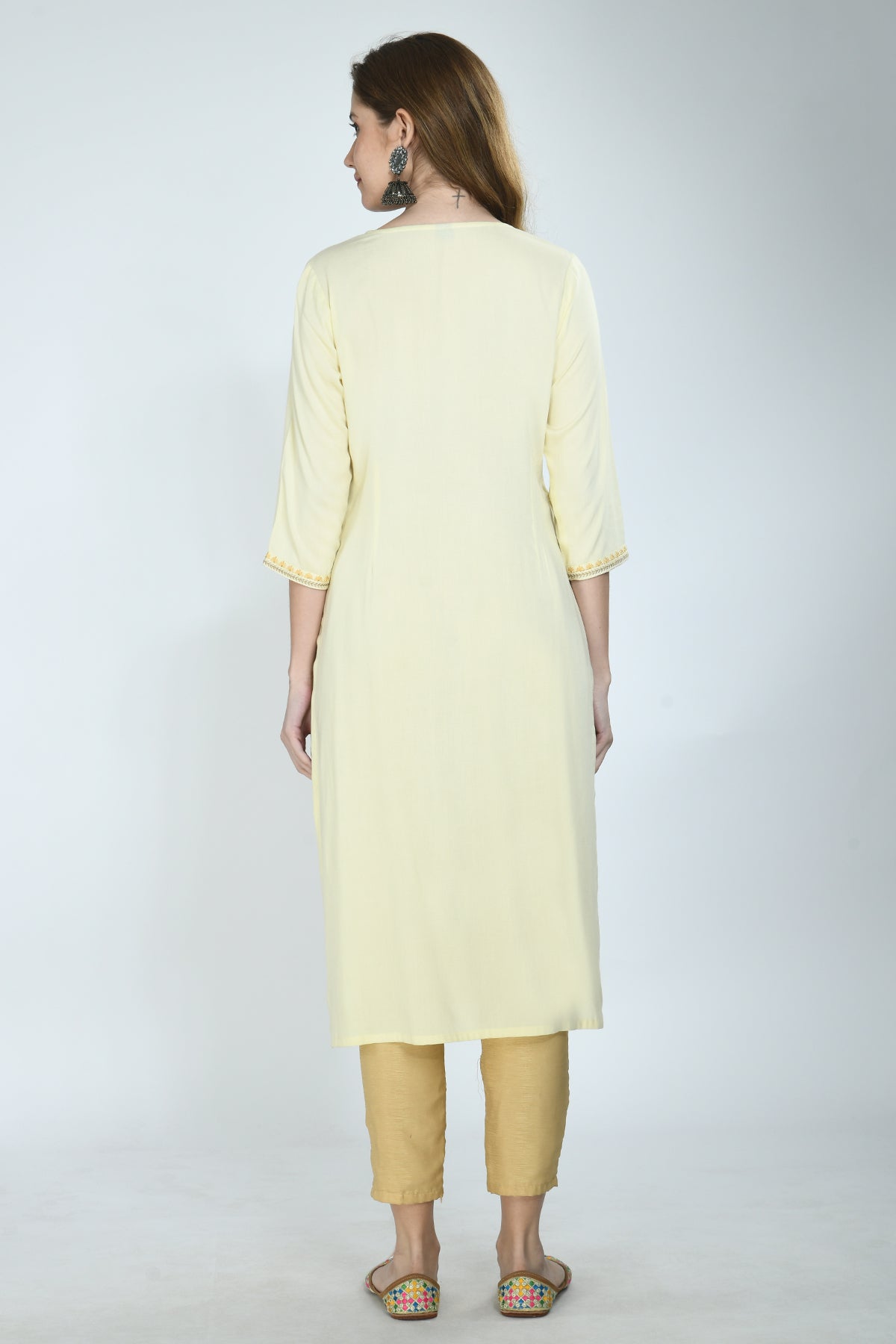 Yellow Floral Yoke Embroidered Kurta