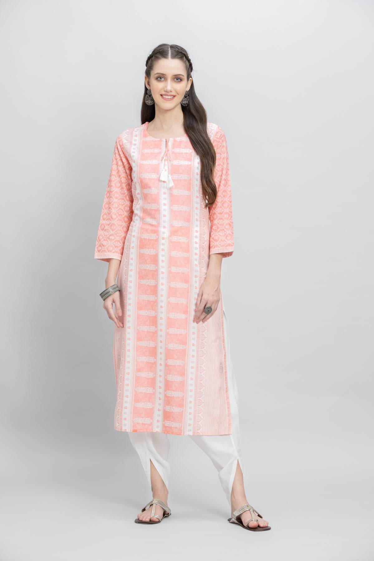 Peach Printed Kurta