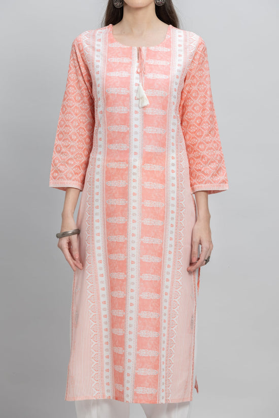 Peach Printed Kurta