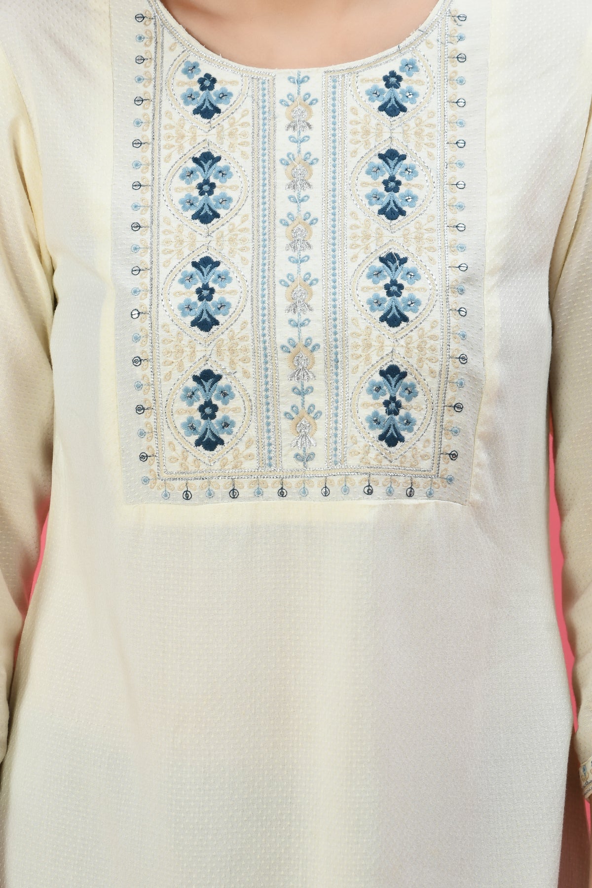 Cream Yoke Embroidered A-Line Top
