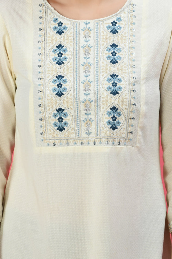 Cream Yoke Embroidered A-Line Top