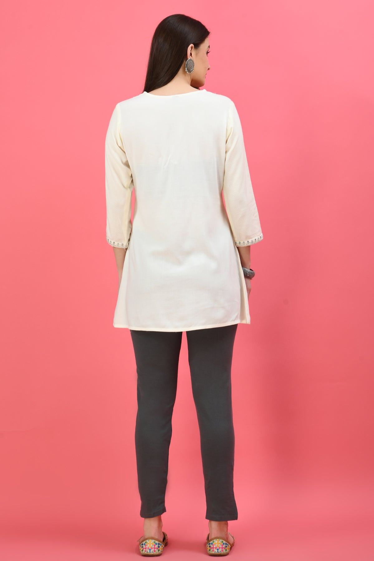 Cream Yoke Embroidered A-Line Top