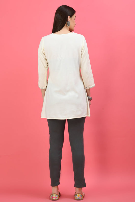 Cream Yoke Embroidered A-Line Top