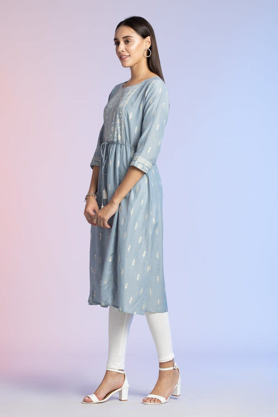 Grey Off White Printed  Kurta