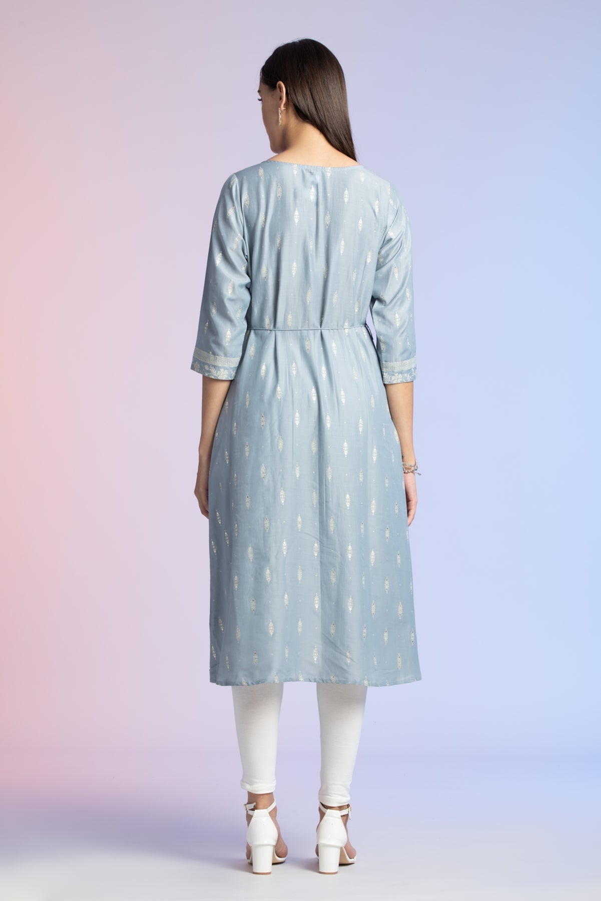 Grey Off White Printed  Kurta