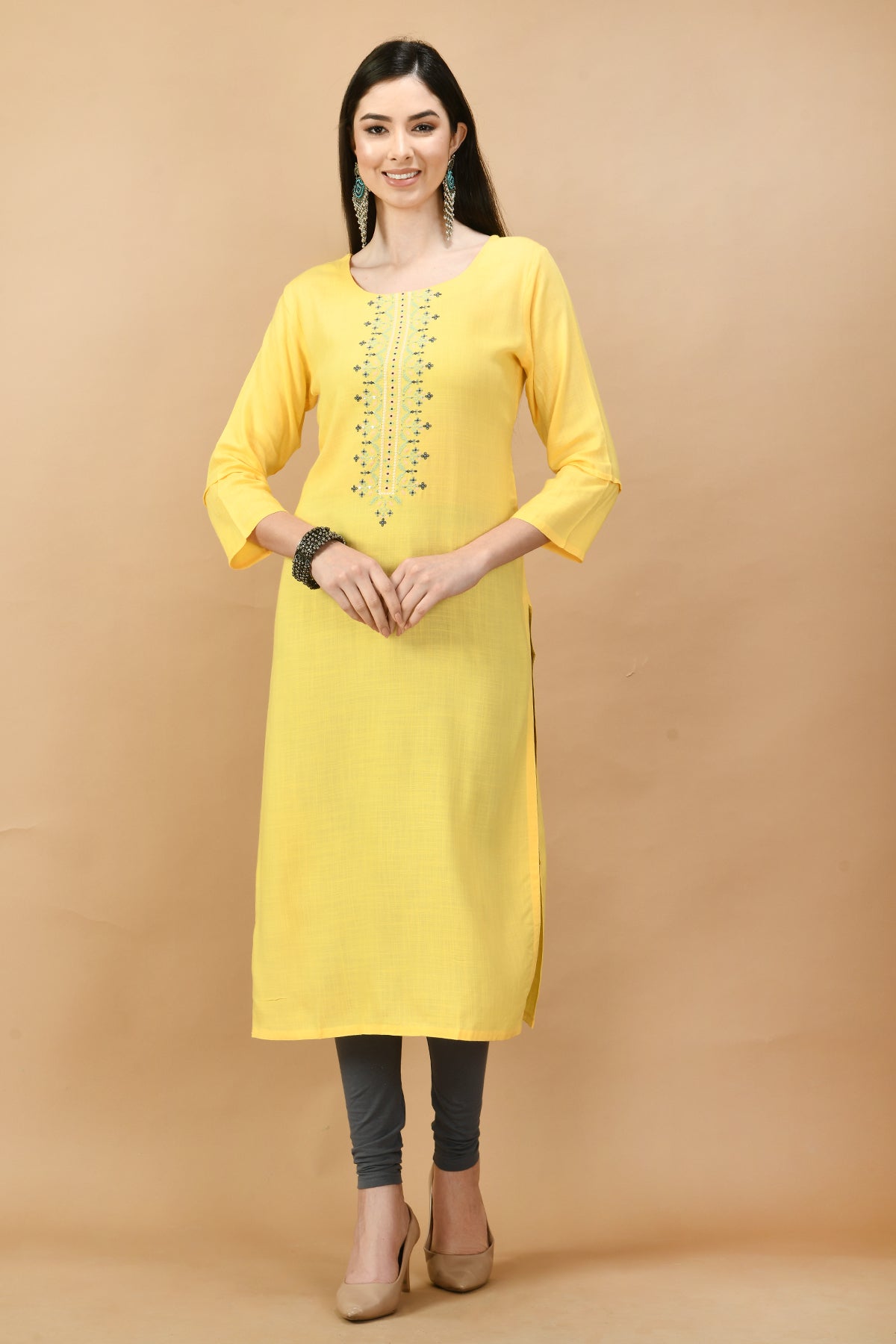 Yellow Yoke Embroidered Kurta