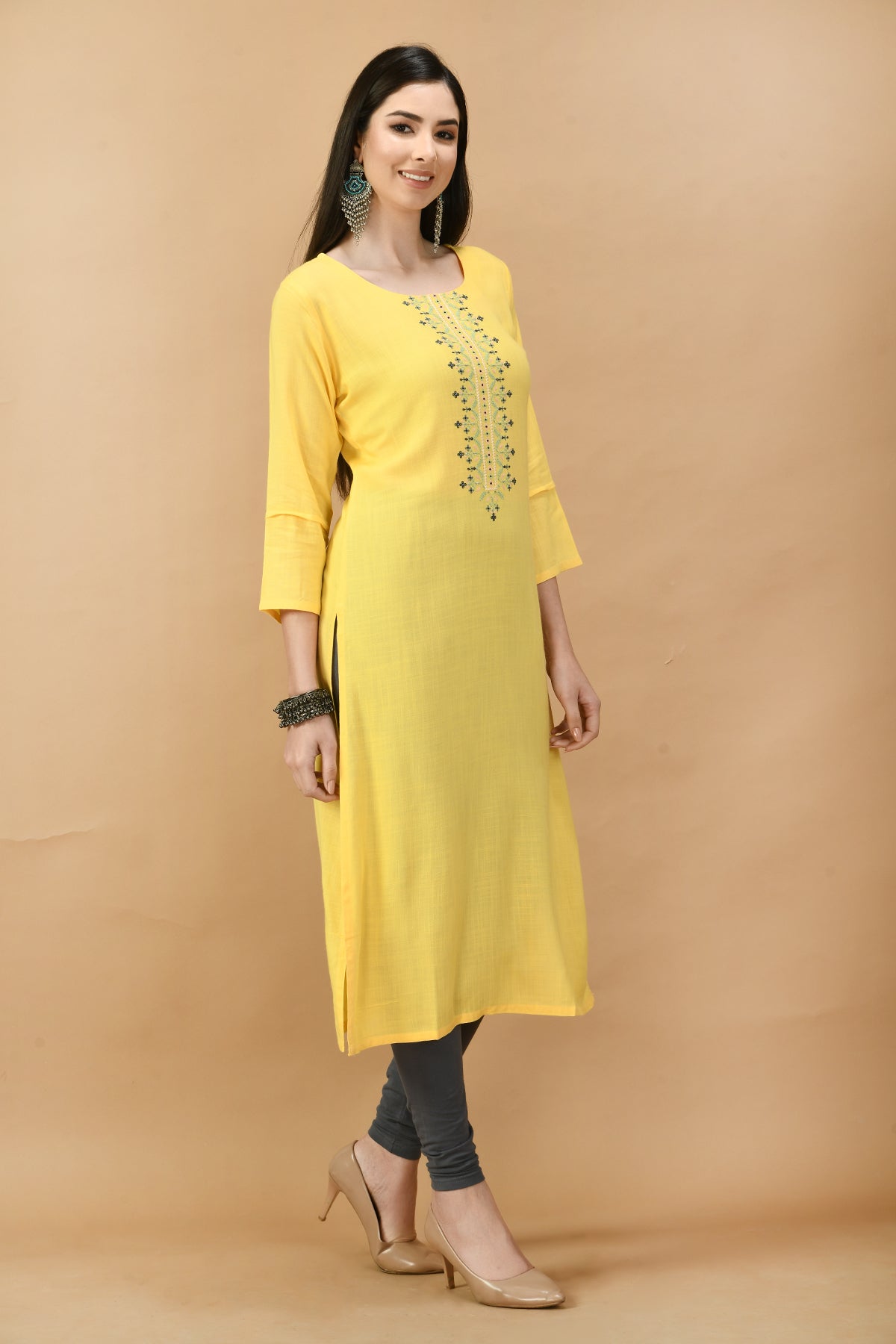 Yellow Yoke Embroidered Kurta