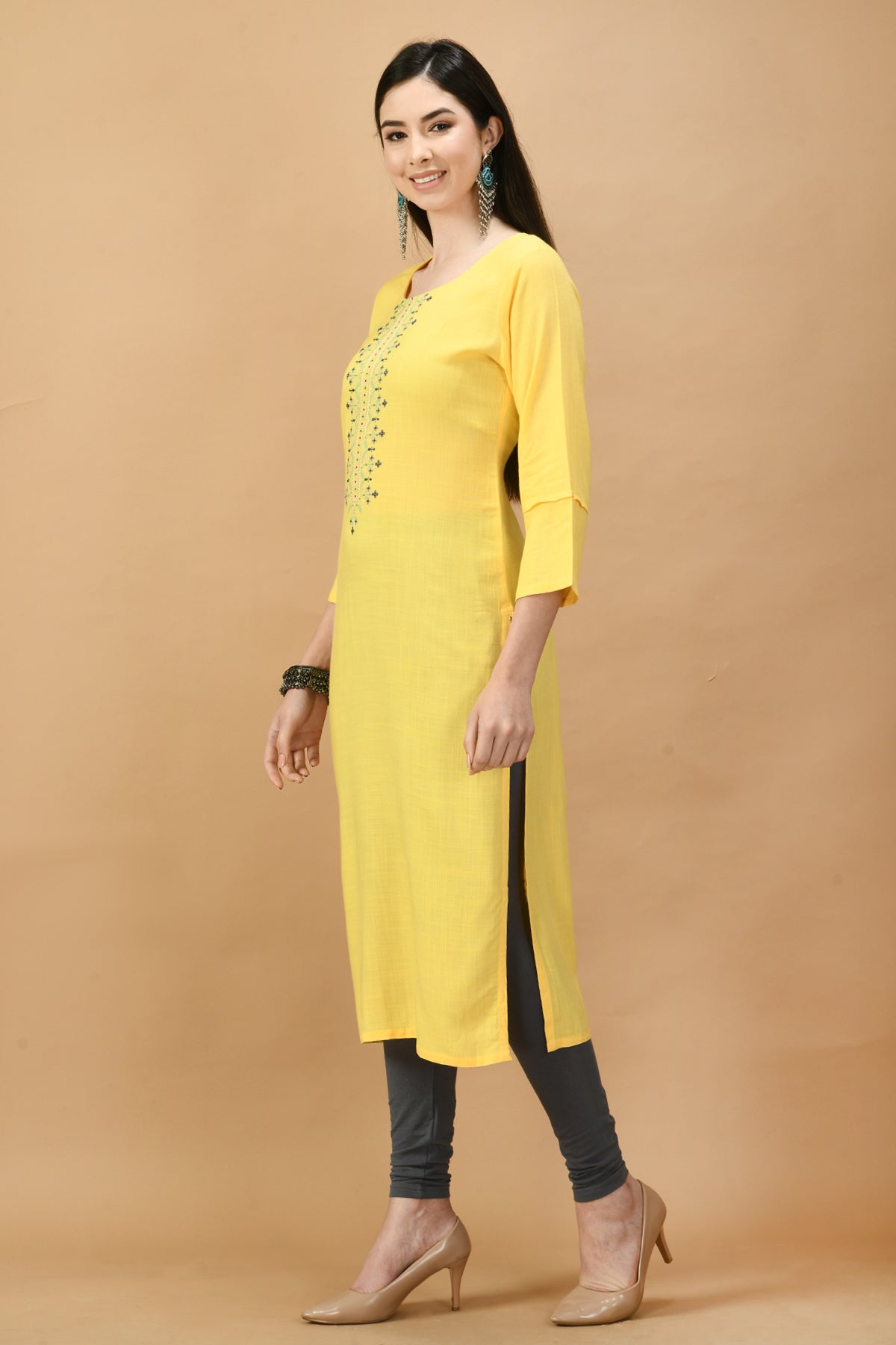 Yellow Yoke Embroidered Kurta