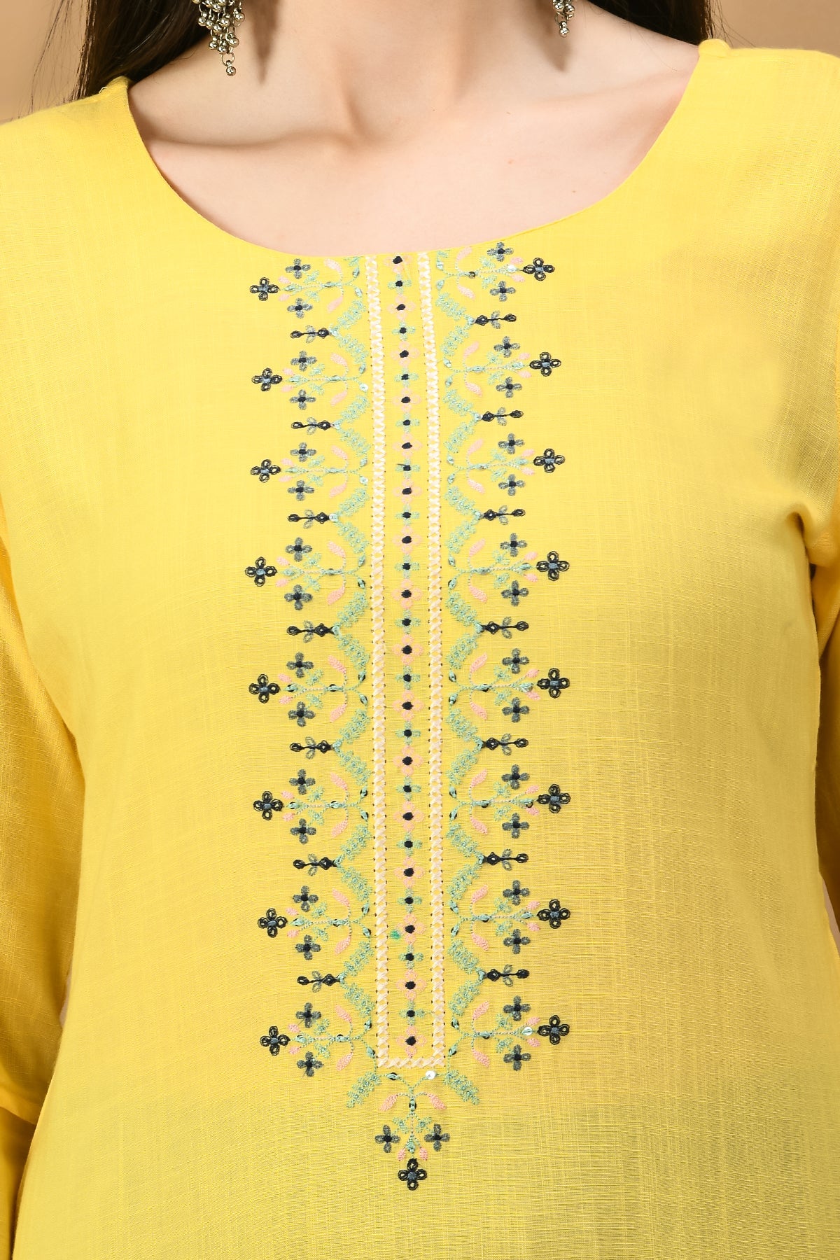 Yellow Yoke Embroidered Kurta