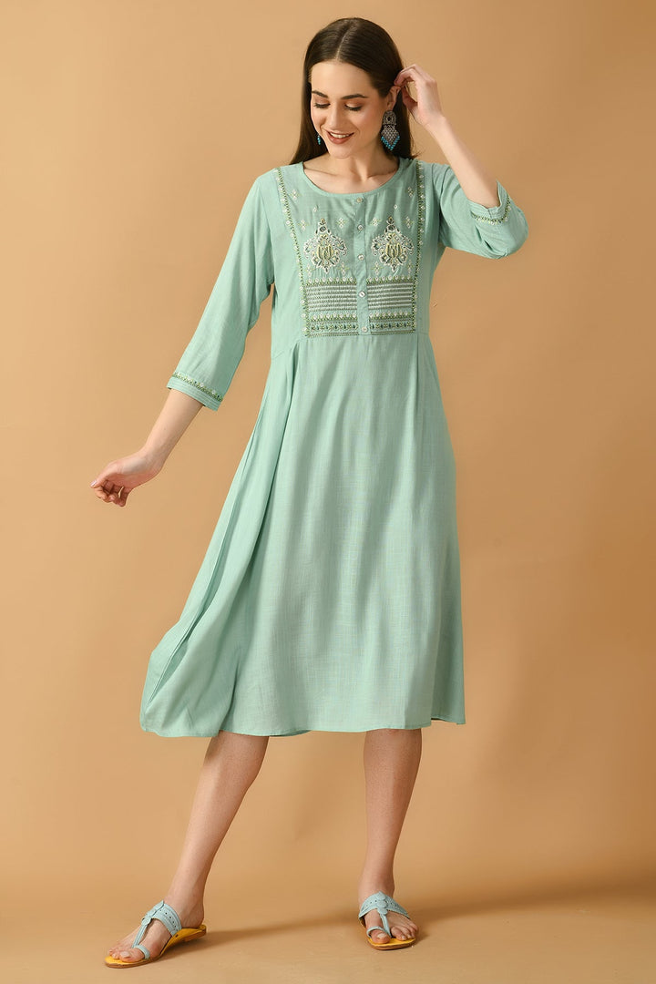 Green Yoke Embroidered Kurta