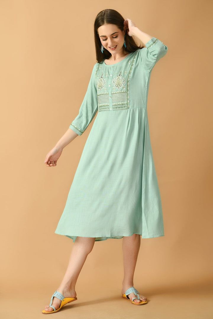 Green Yoke Embroidered Kurta