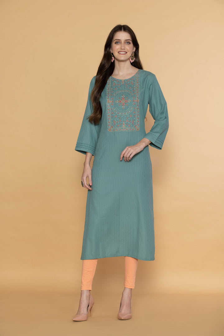 Green Yoke Embroidered Kurta