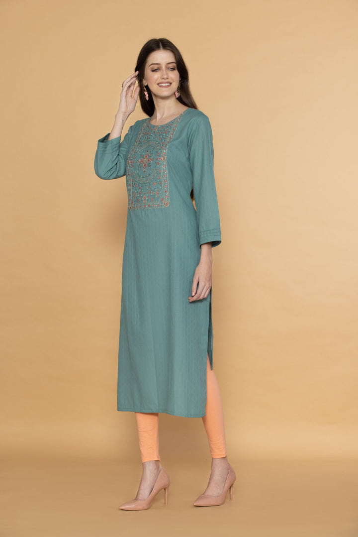 Green Yoke Embroidered Kurta