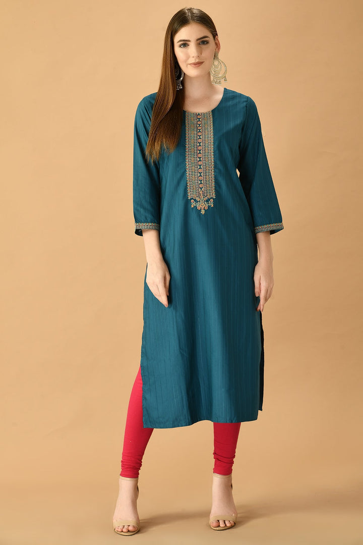 Teal Yoke Embroidered Kurta