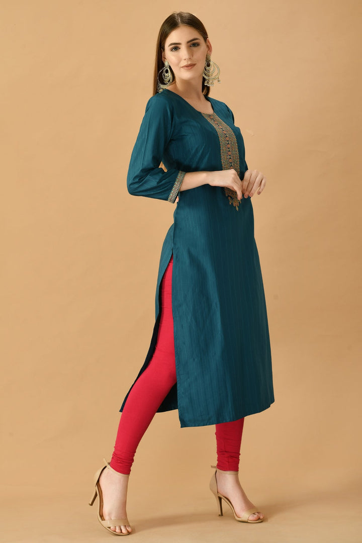 Teal Yoke Embroidered Kurta