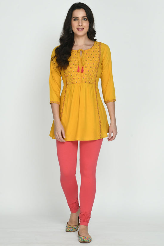 Mustard Yellow Floral Yoke Embroidered Top