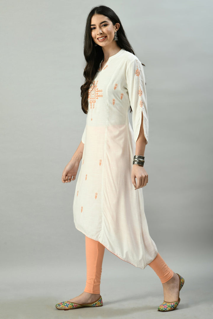 Off-White Embroidered Kurta