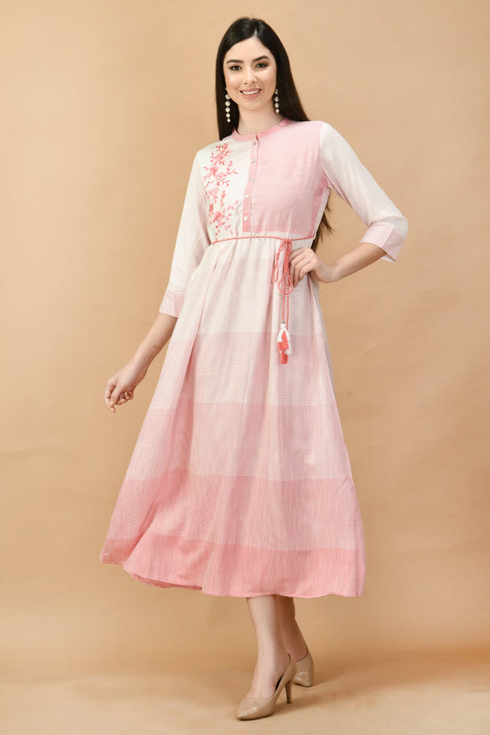 Pink Yoke Embroidered Midi Dress
