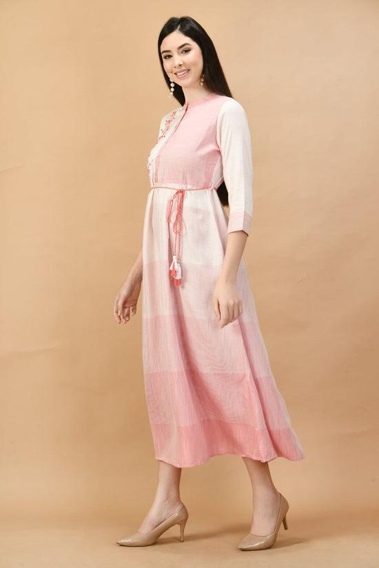 Pink Yoke Embroidered Midi Dress