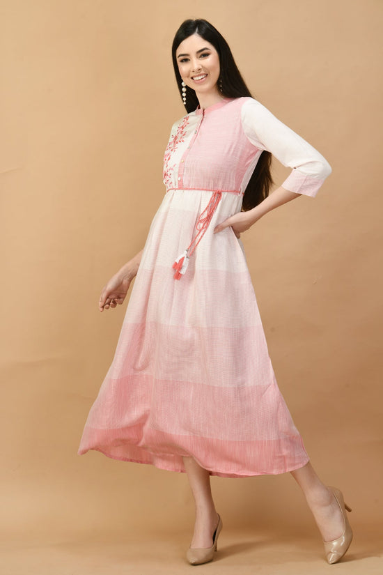 Pink Yoke Embroidered Midi Dress