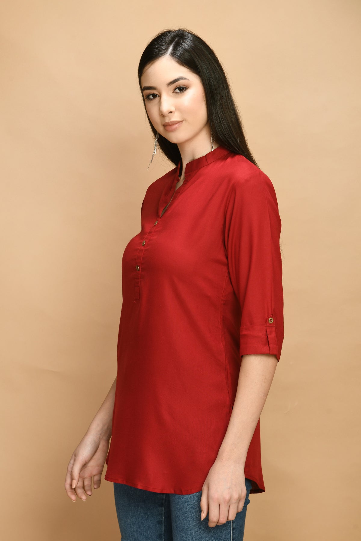 Maroon Solid Straight Top