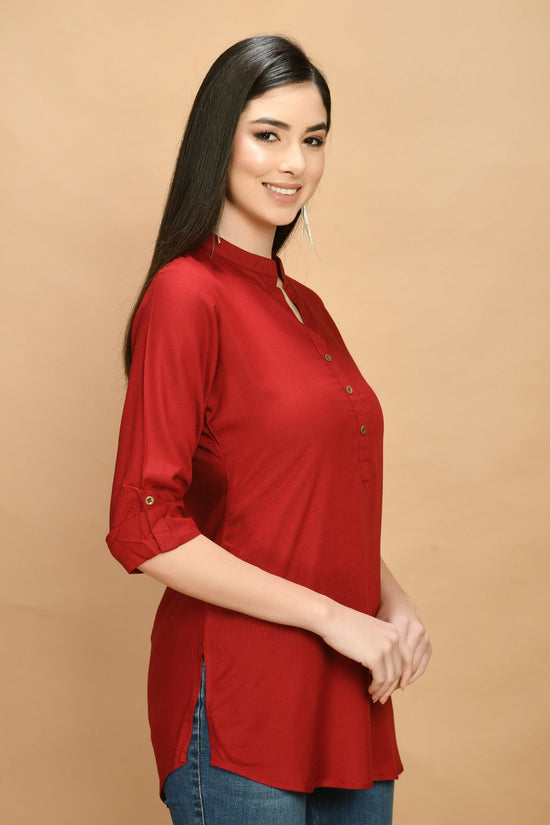 Maroon Solid Straight Top