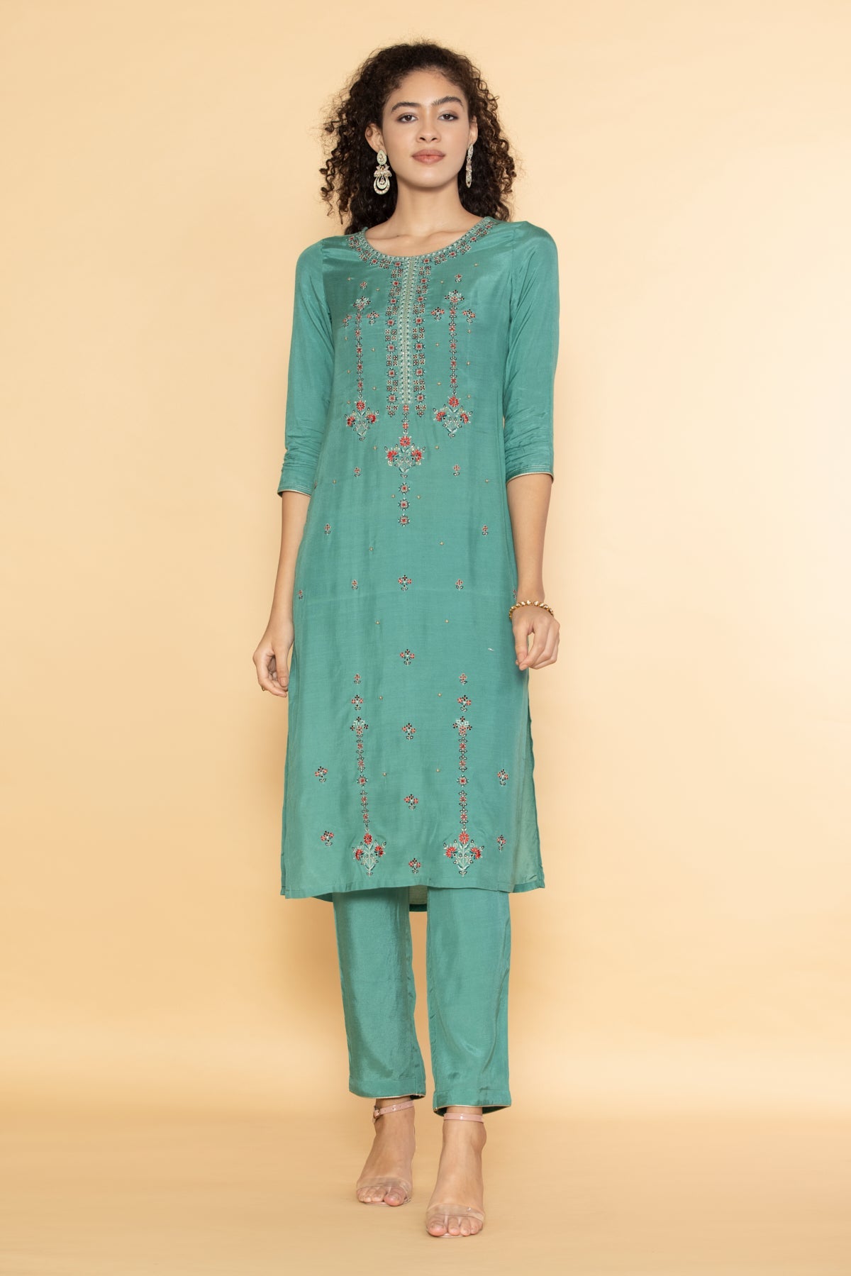 Green Embroidered Kurta Set
