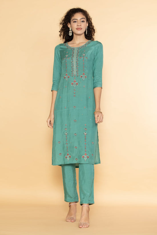 Green Embroidered Kurta Set