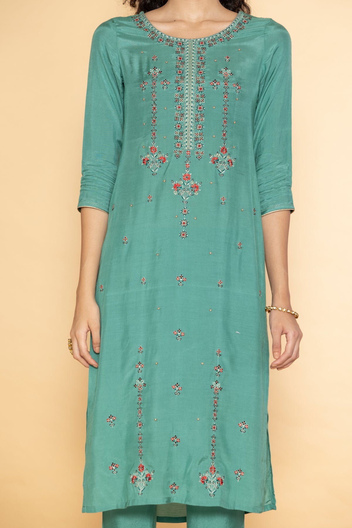 Green Embroidered Kurta Set