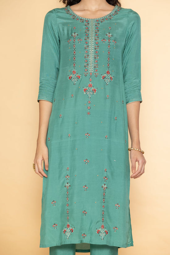 Green Embroidered Kurta Set