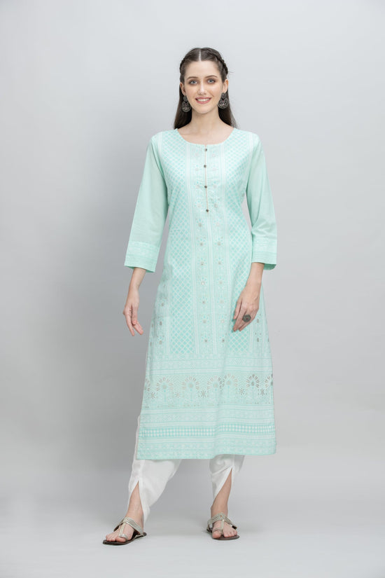 Mint Green White Printed Kurta