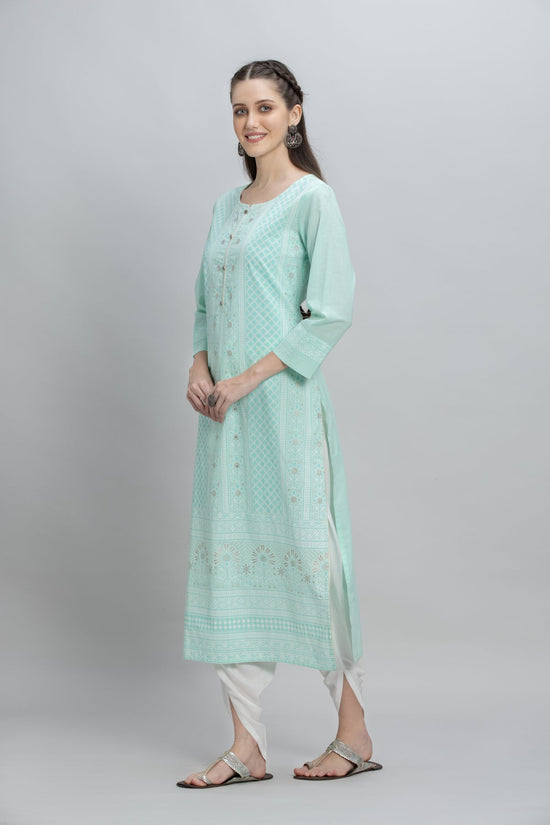 Mint Green White Printed Kurta