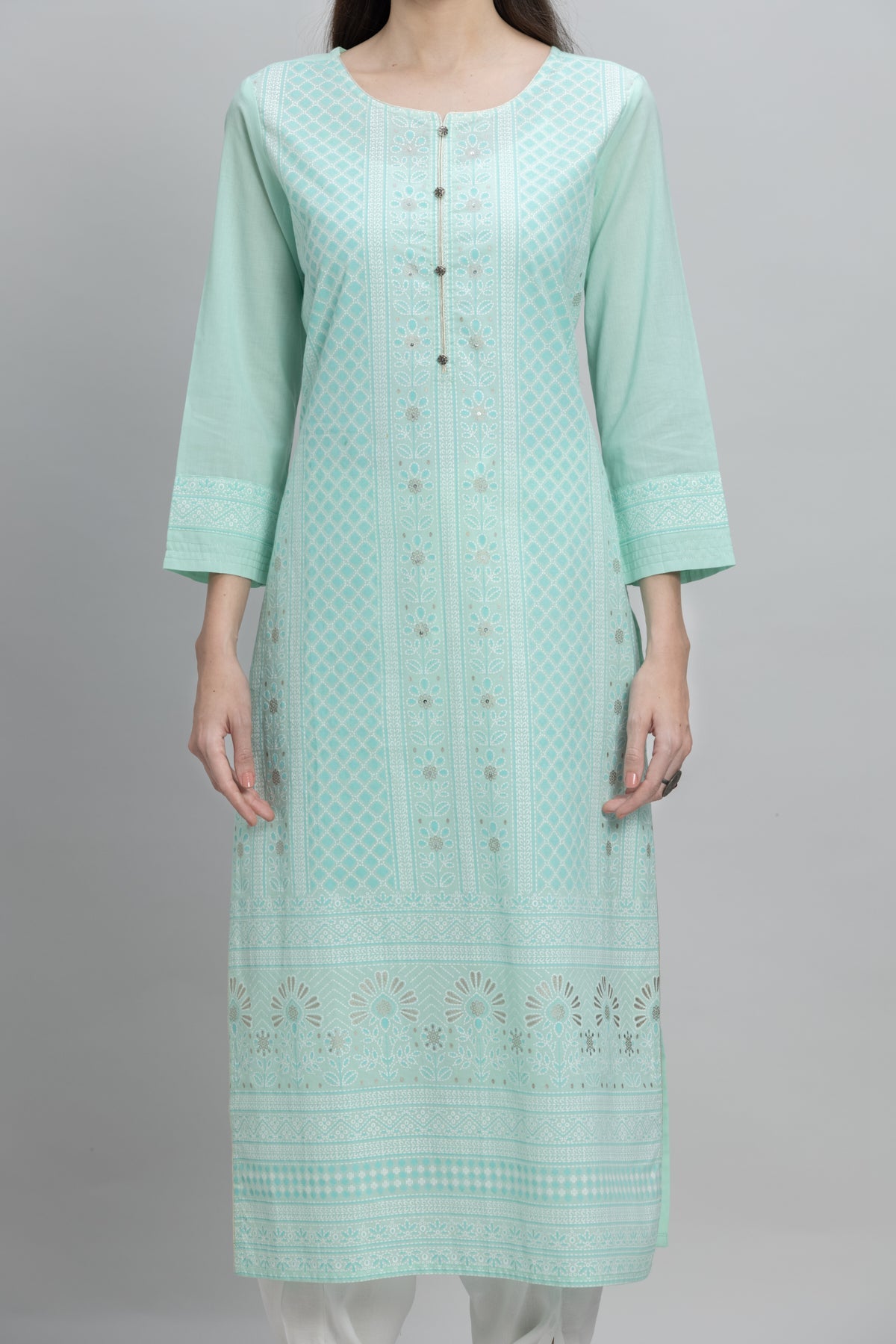 Mint Green White Printed Kurta