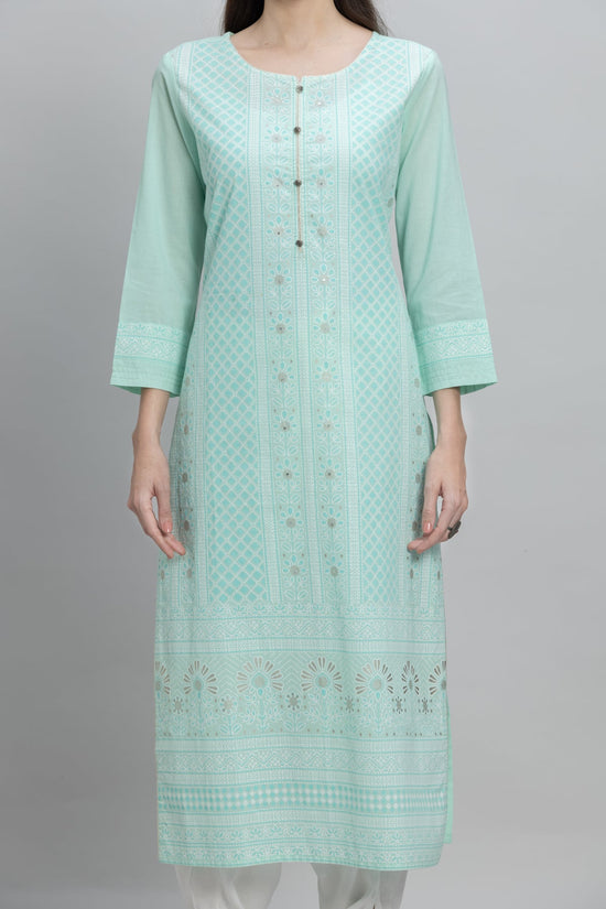 Mint Green White Printed Kurta