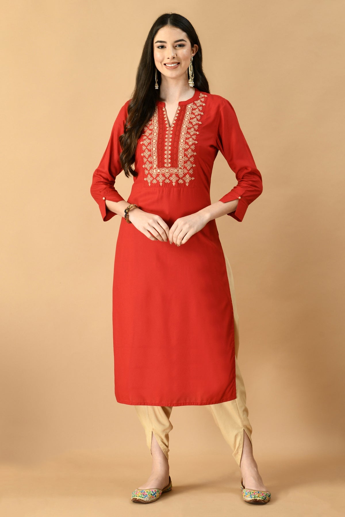 Maroon Yoke Embroidered Kurta