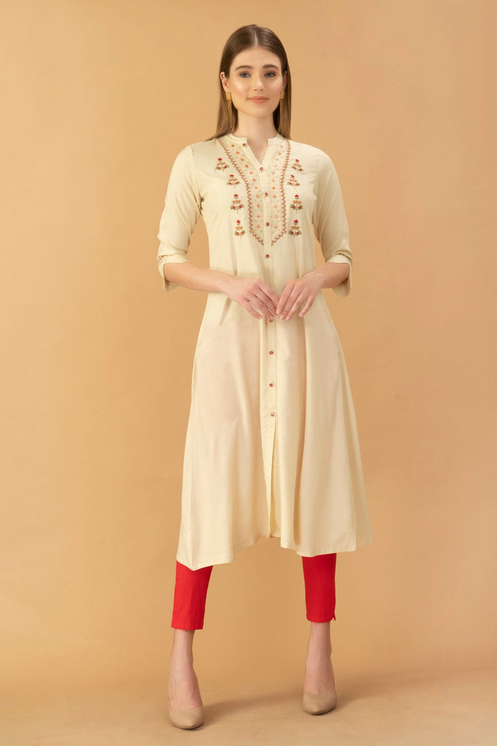 Cream Yoke Embroidered Kurta