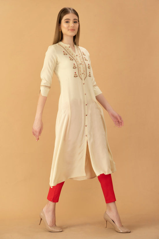 Cream Yoke Embroidered Kurta