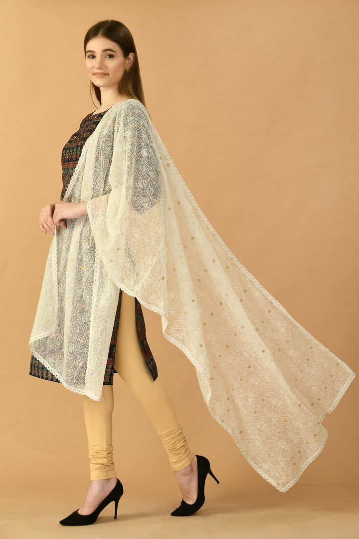 Off White Paisley Embroidered Dupatta