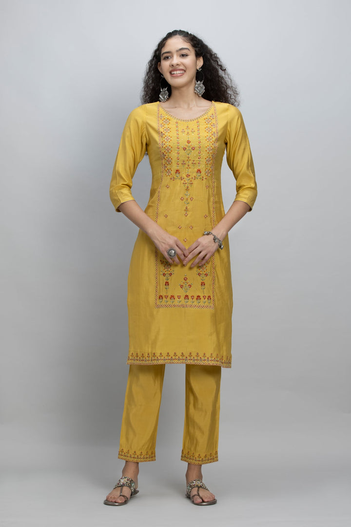 Yellow Embroidered Kurta Set