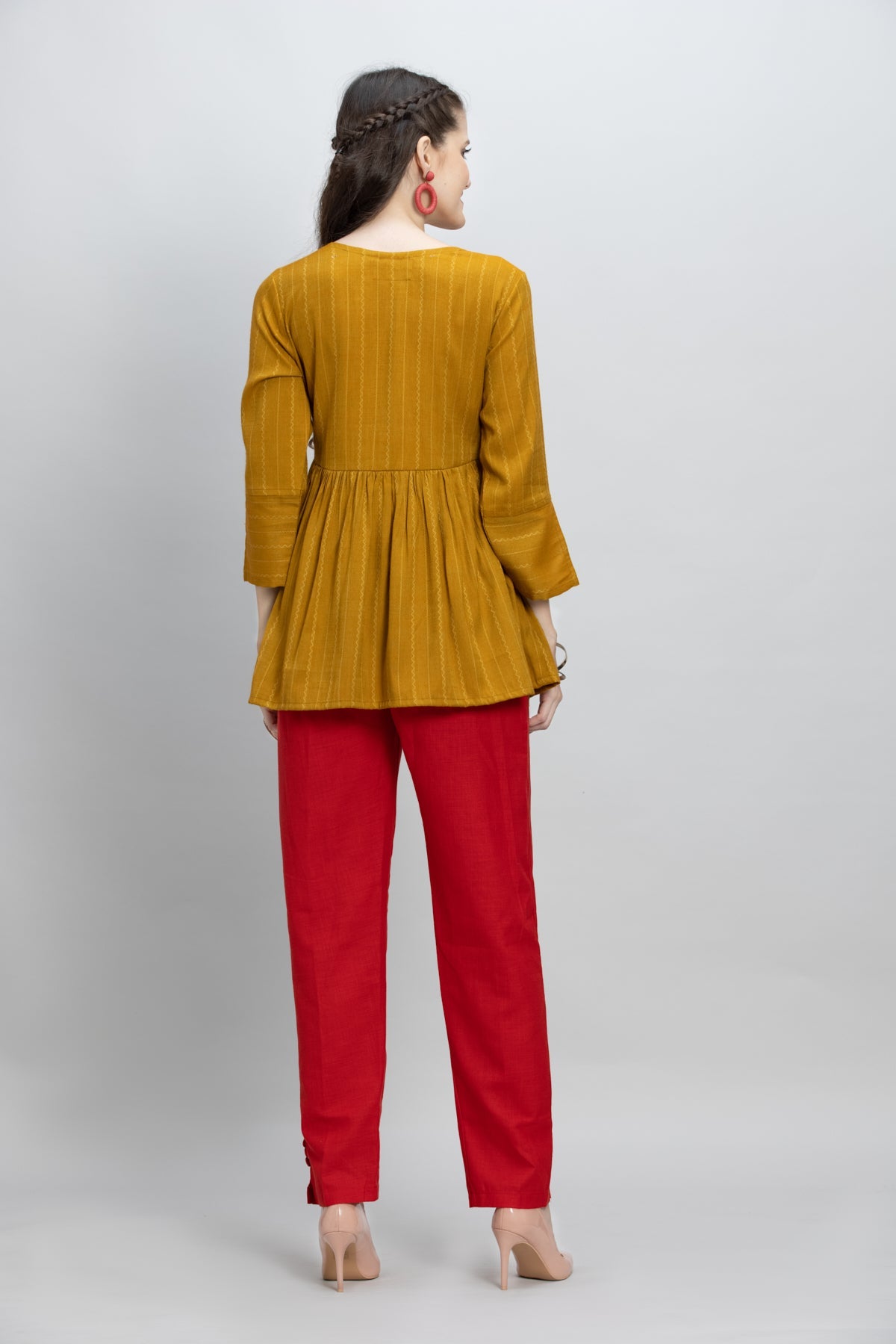 Mustard Yoke Embroidered A Line Kurti