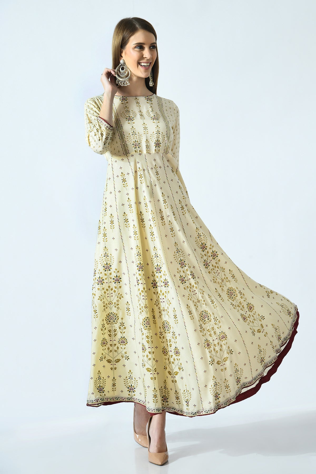 Cream Coloured Printed Dress
