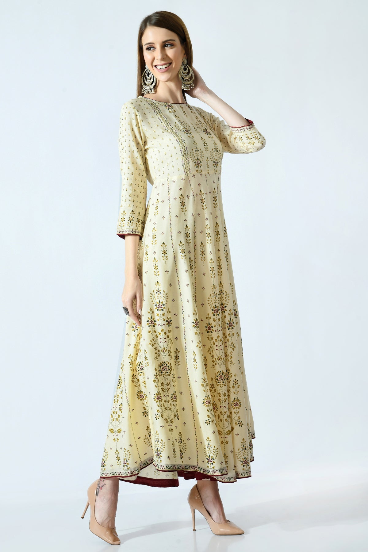 Cream Coloured Printed Dress
