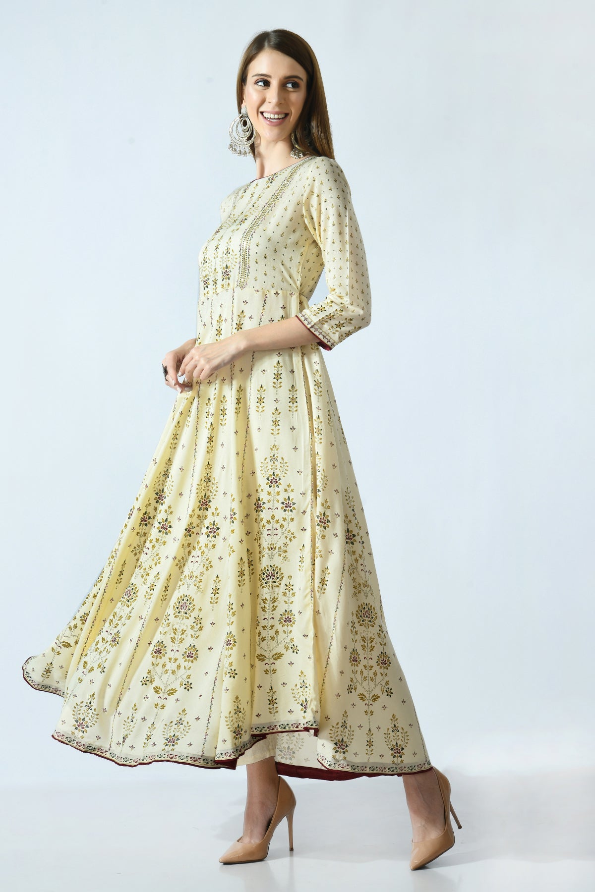 Cream Coloured Printed Dress