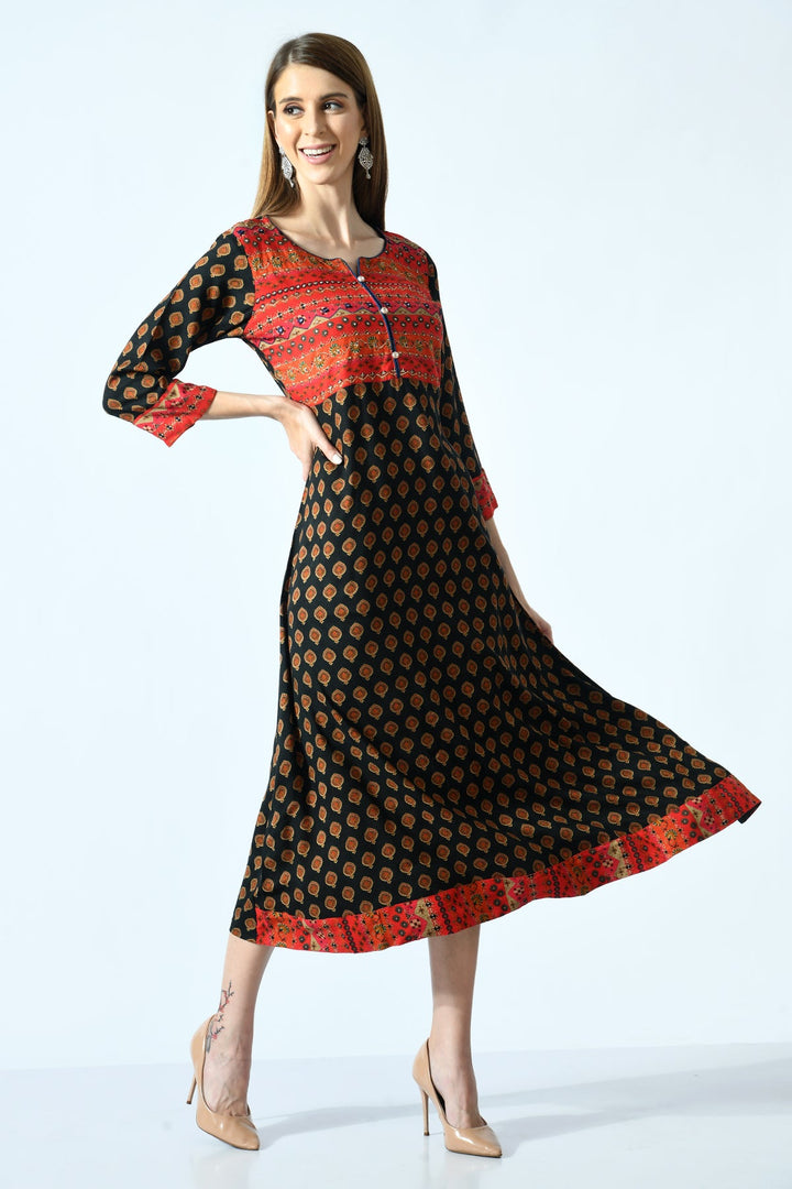 Multi  Printed A Line Dress