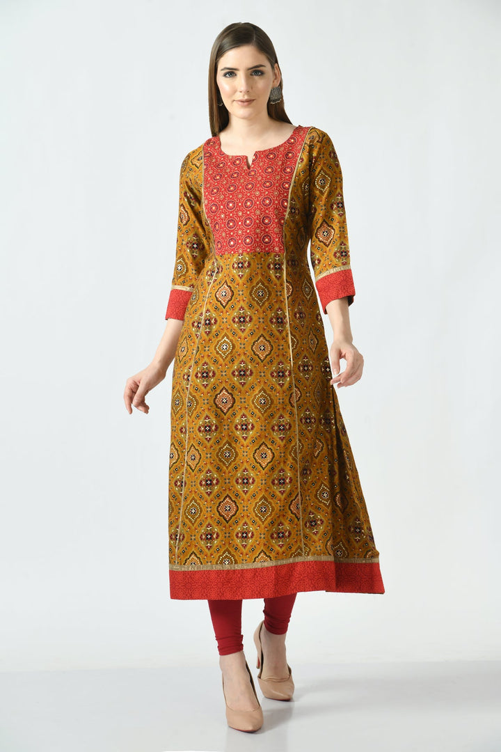 Multi Printed Yoke Embroidered Kurta