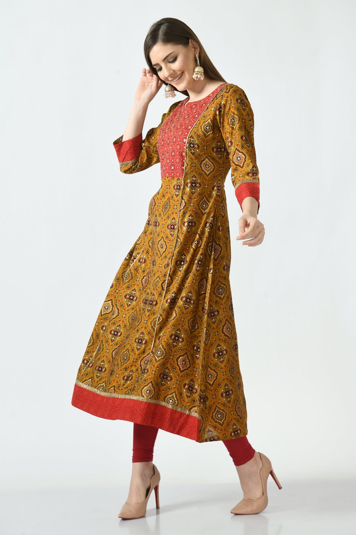 Multi Printed Yoke Embroidered Kurta