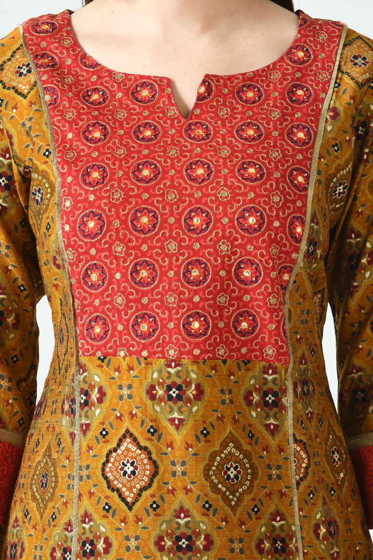 Multi Printed Yoke Embroidered Kurta