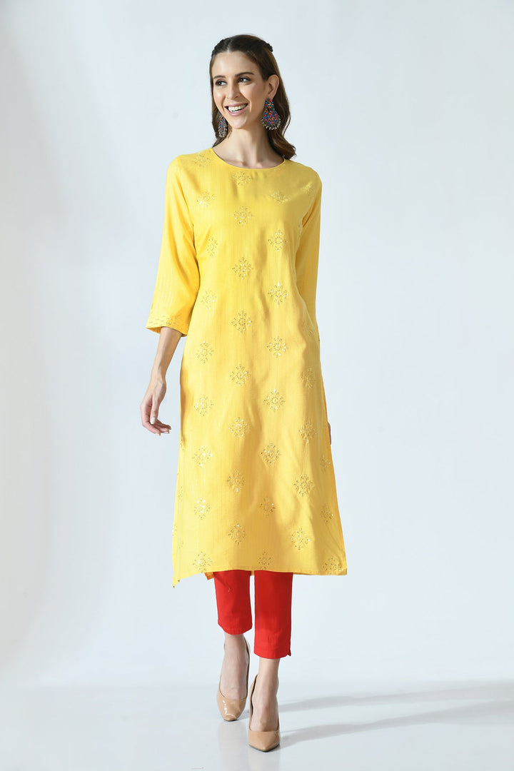Yellow Embroidered Work Kurta